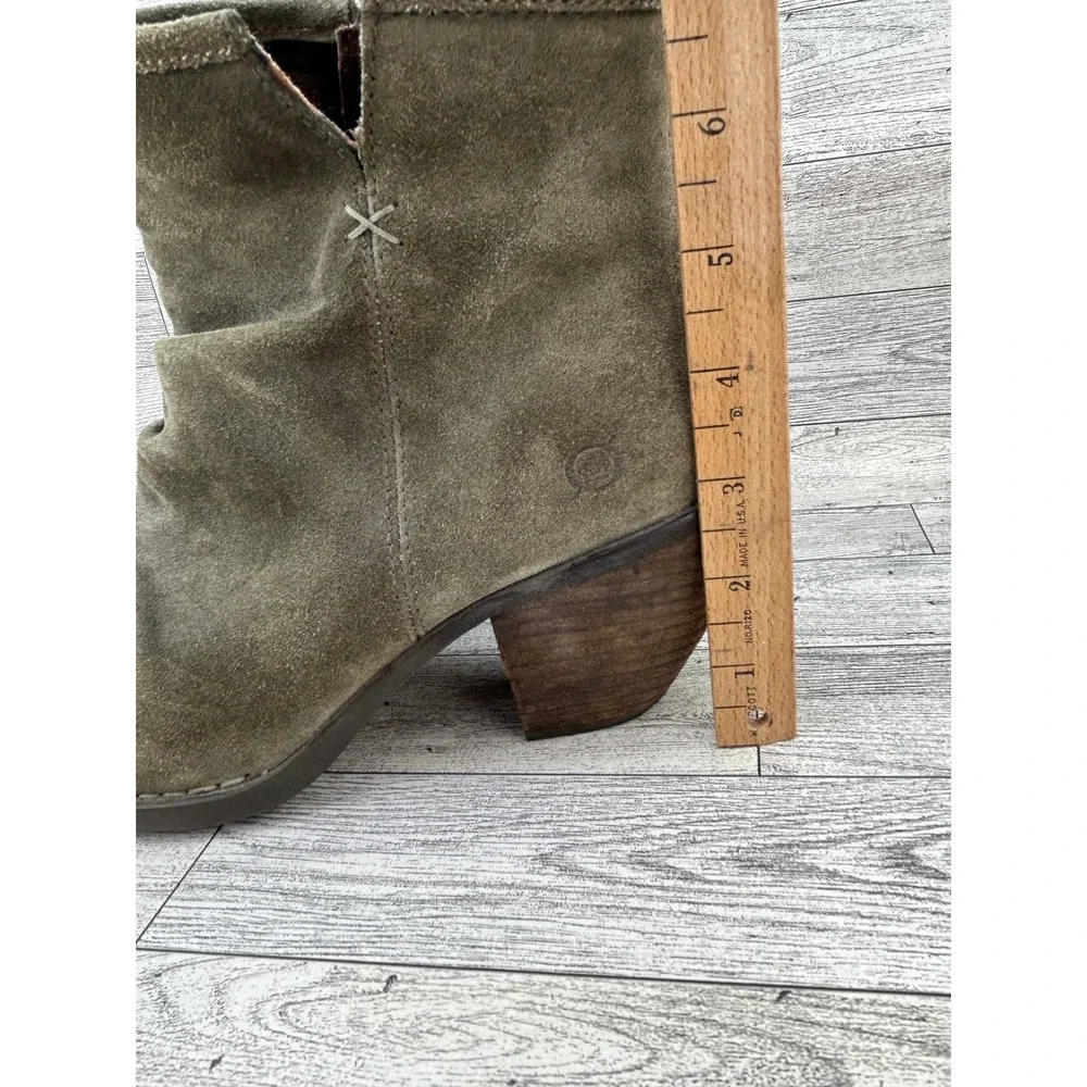 Born‎ Tarkiln Olive Green Suede Slouch Ankle Boots Men Size 9M Wood Block Heel